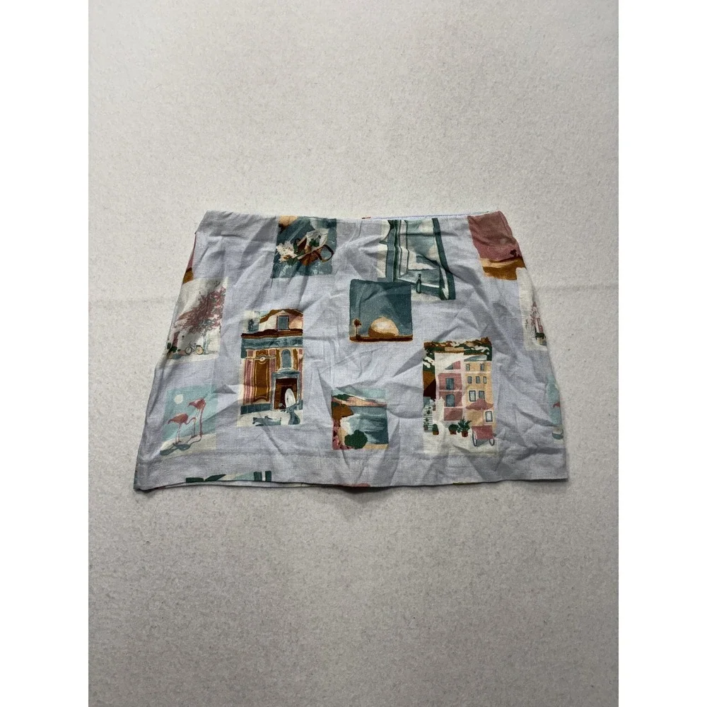Abercrombie & Fitch Skirt Womens XS Multicolor Linen Scenic Print Mini Casual